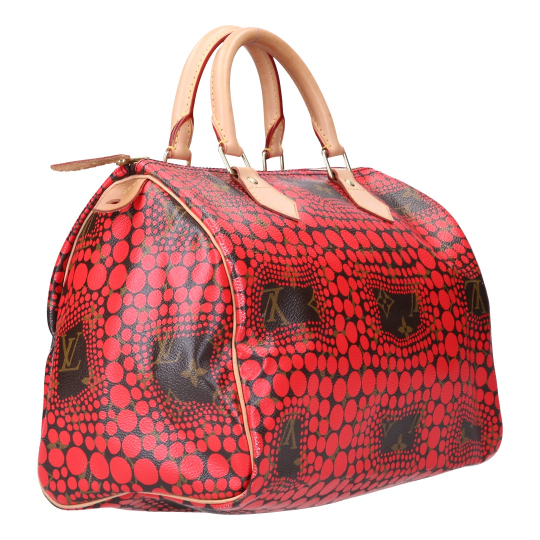 45282-Speedy30-rot_2D_0004 LOUIS VUITTON SPEEDY 30 HENKELTASCHE AUS MONOGRAM KUSAMA CANVAS (M40693)