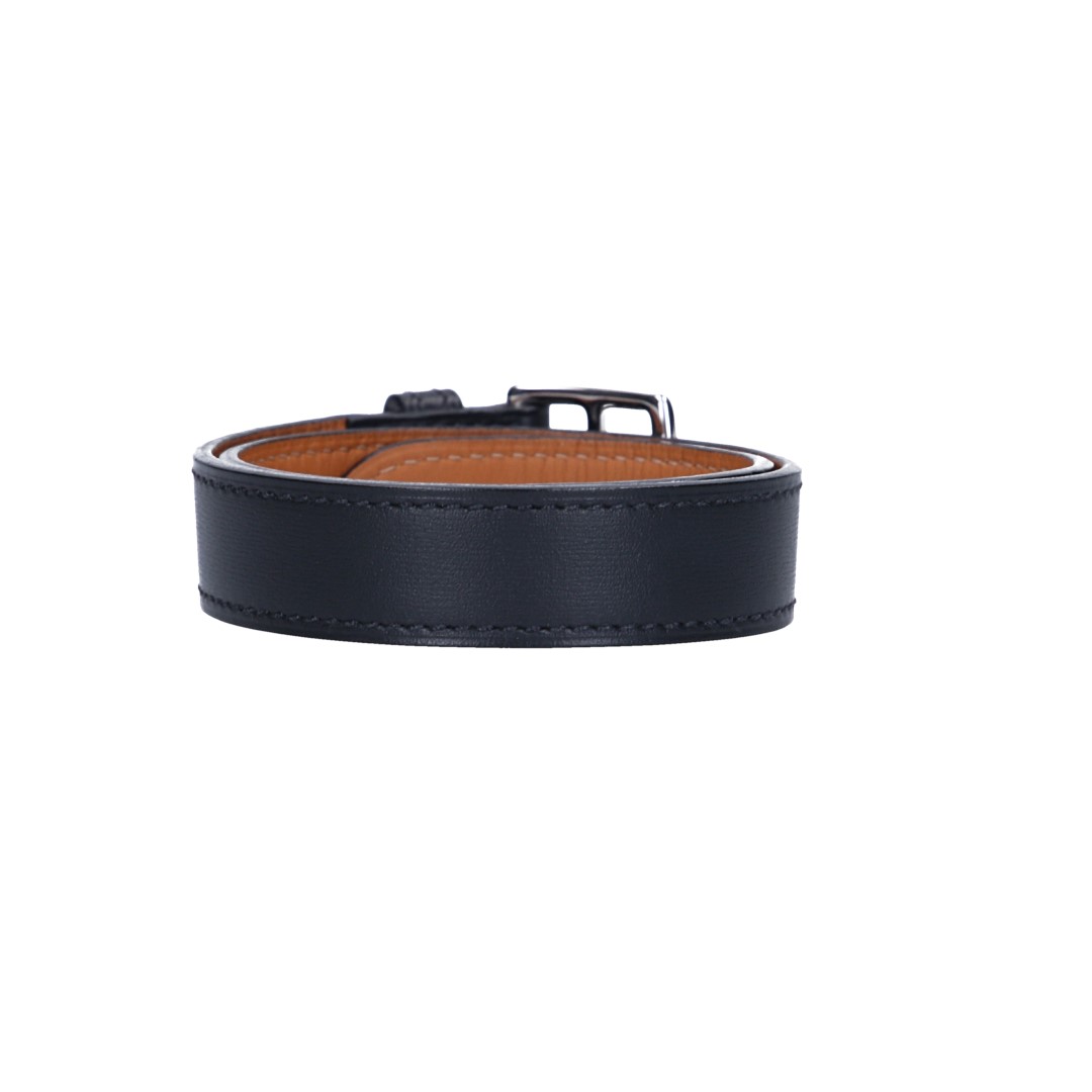 HERMÈS BRACELET ETRIVIÈRE DOUBLE TOUR GM ARMBAND AUS LEDER IN NOIR GR. L