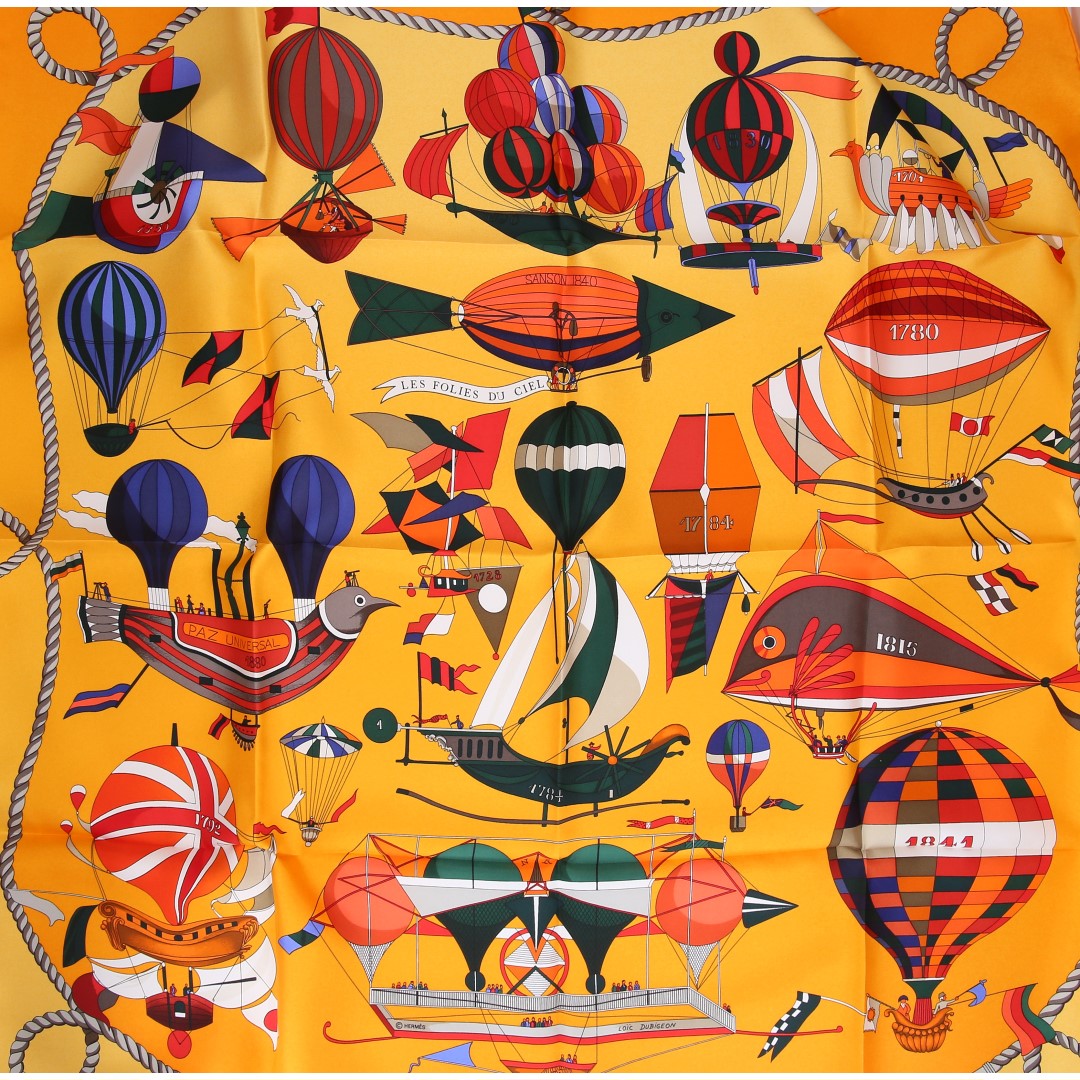 HERMÈS SEIDENTUCH 90 x 90 CM CARRÉ MOTIV 'LES FOLIES DU CIEL' VON LOÏC DUBIGEON 