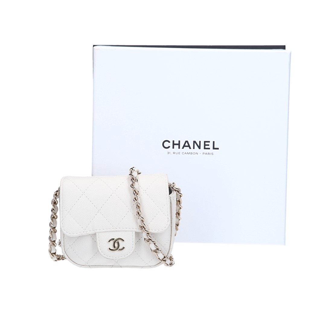 46814-Chanel-Umh-ngetasche_2D_0011snp6zOqRvBVMc CHANEL KARTENETUI UMHÄNGETASCHE 'TIMELESS' AUS GENARBTEM KALBSLEDER IN CREME-WEISS MIT LGHW (AP2475)