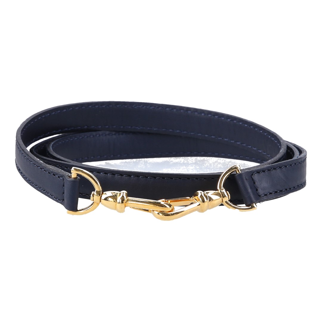WHOISLOUIS.COM SLIM LEATHER SHOULDER STRAP CANNES IN NAVY/GOLD