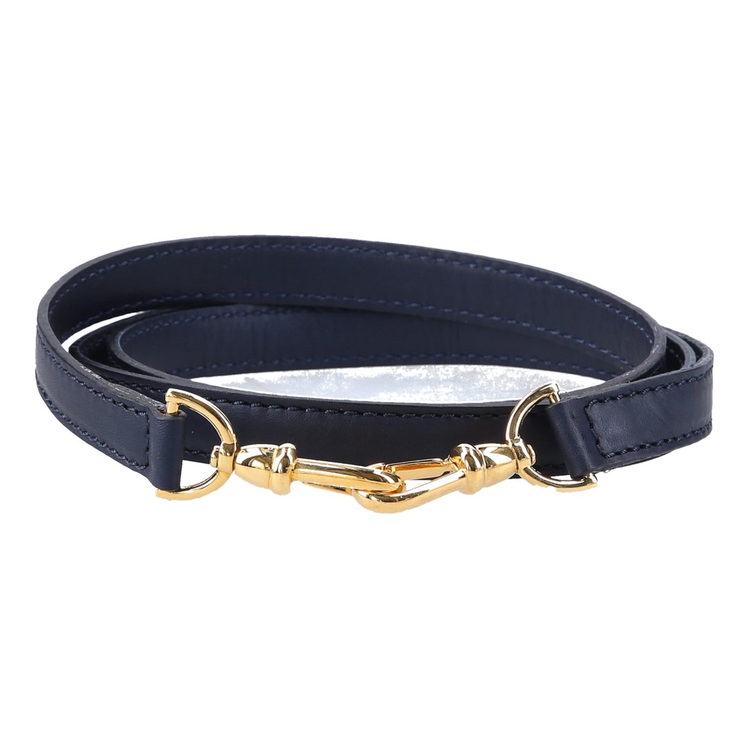 WHOISLOUIS.COM SCHMALER SCHULTERRIEMEN CANNES AUS LEDER IN NAVY/GOLD