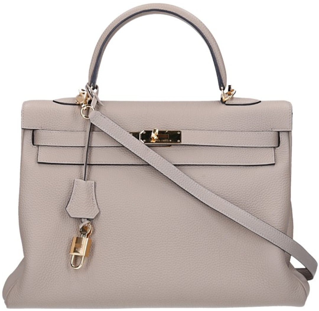 HERMÈS KELLY 32 RETOURNE HANDTASCHE AUS VEAU TOGO IN GRIS TOURTERELLE MIT GHW