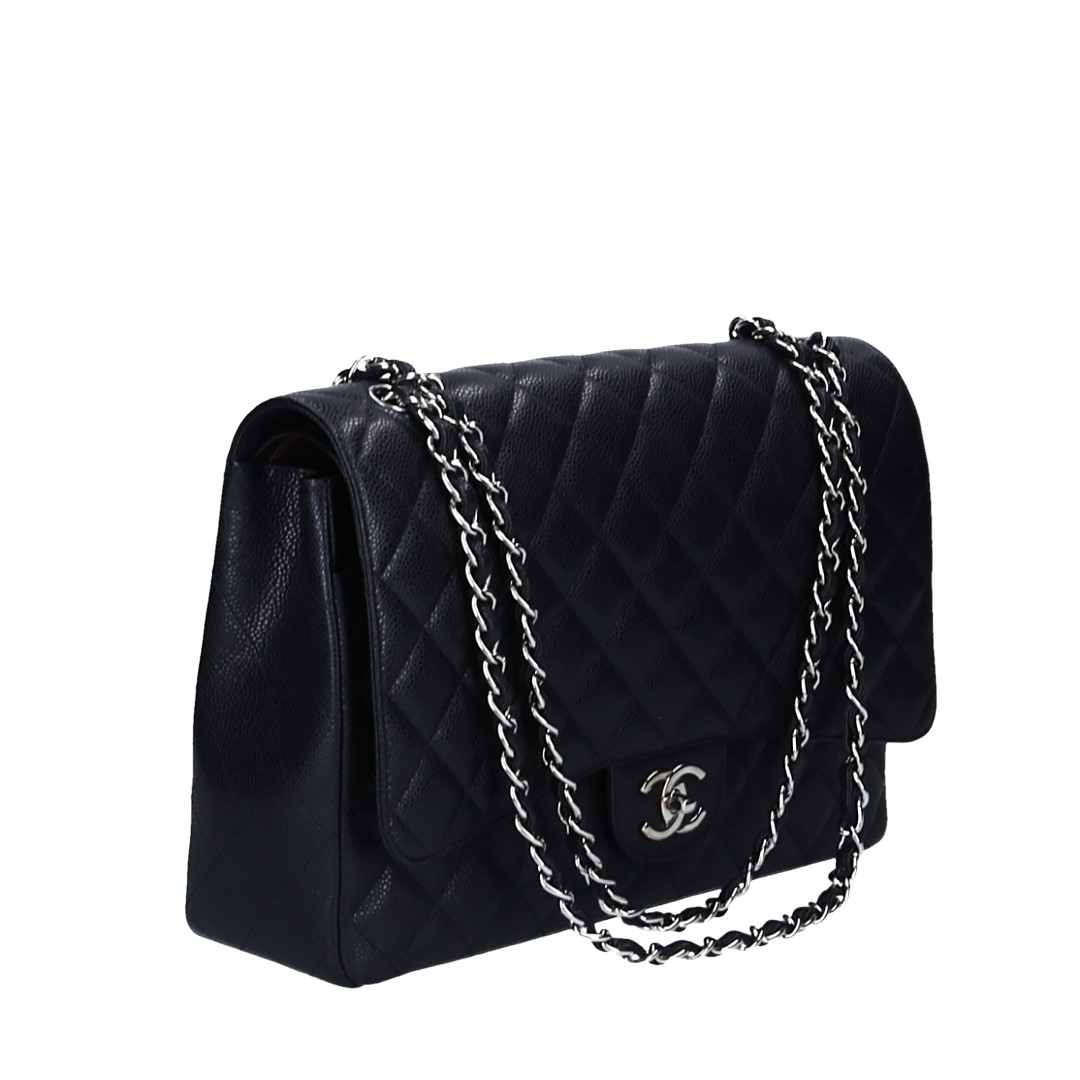 CHANEL TIMELESS DOUBLE FLAP HANDTASCHE (MAXI) AUS KALBSLEDER IN SCHWARZ MIT SHW (A58601)