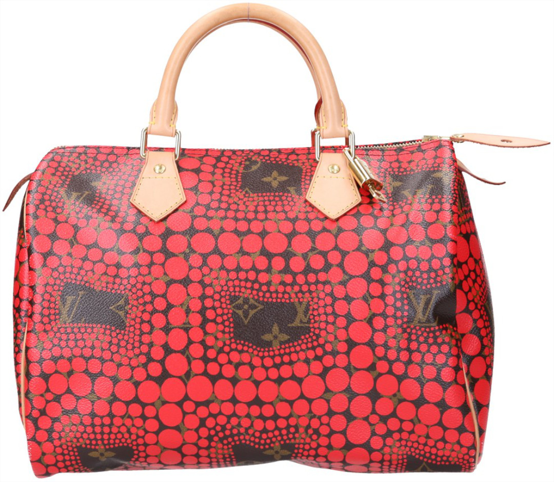 45282-Speedy30-rot_2D_0019 LOUIS VUITTON SPEEDY 30 HENKELTASCHE AUS MONOGRAM KUSAMA CANVAS (M40693)