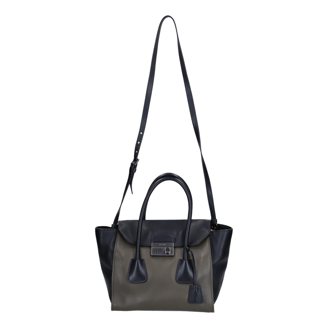 45769-Prada-Henkeltasche_2D_0010 PRADA HANDTASCHE AUS LEDER IN OLIVE UND SCHWARZ