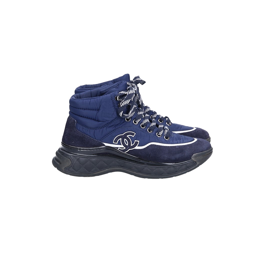 CHANEL SNEAKER SCHUHE AUS NYLON UND SUEDE-LEDER IN BLAU GR. 37 (W G35205)
