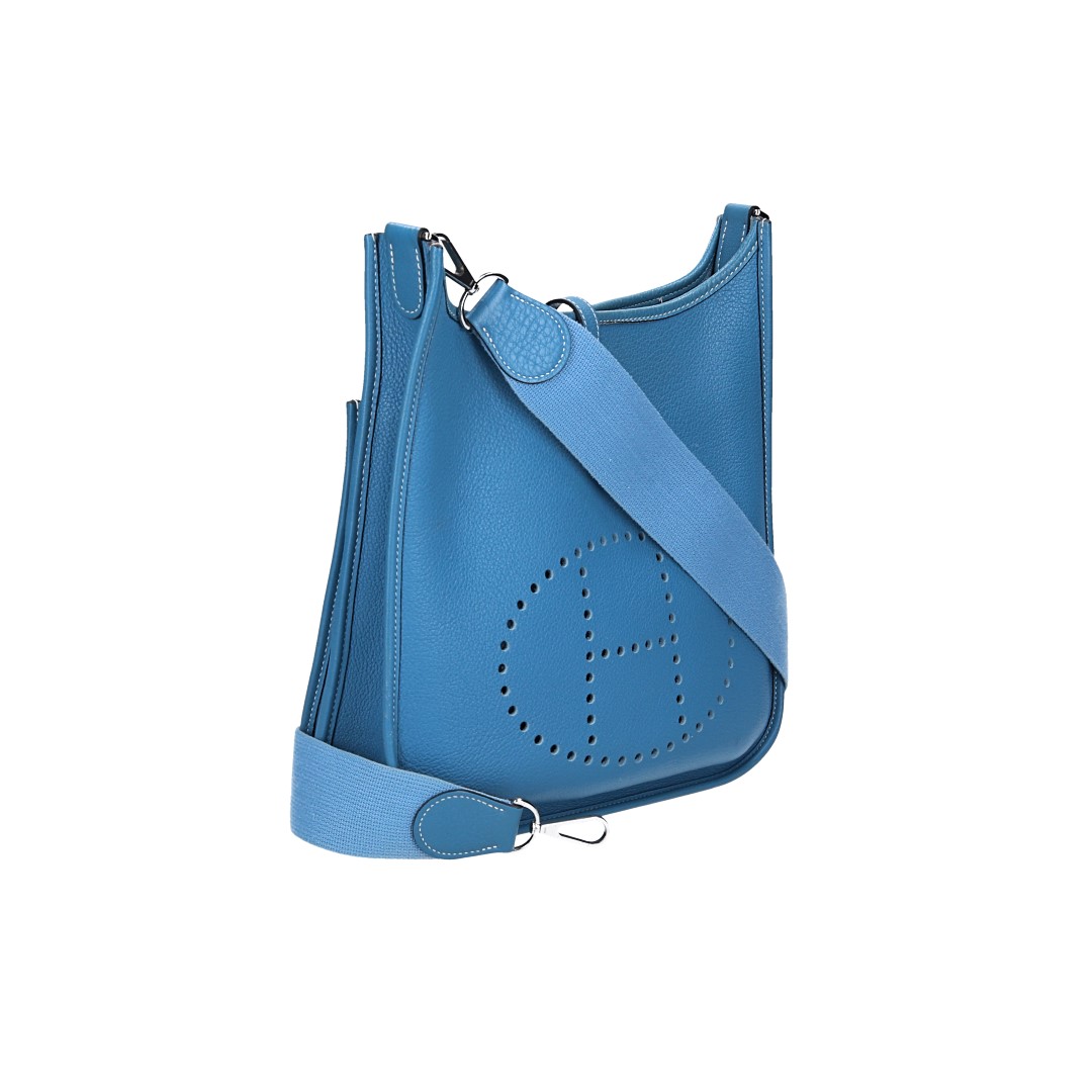 HERMÈS ÉVELYNE II PM HANDTASCHE AUS TAURILLON CLEMENCE LEDER IN BLEU JEAN MIT PHW