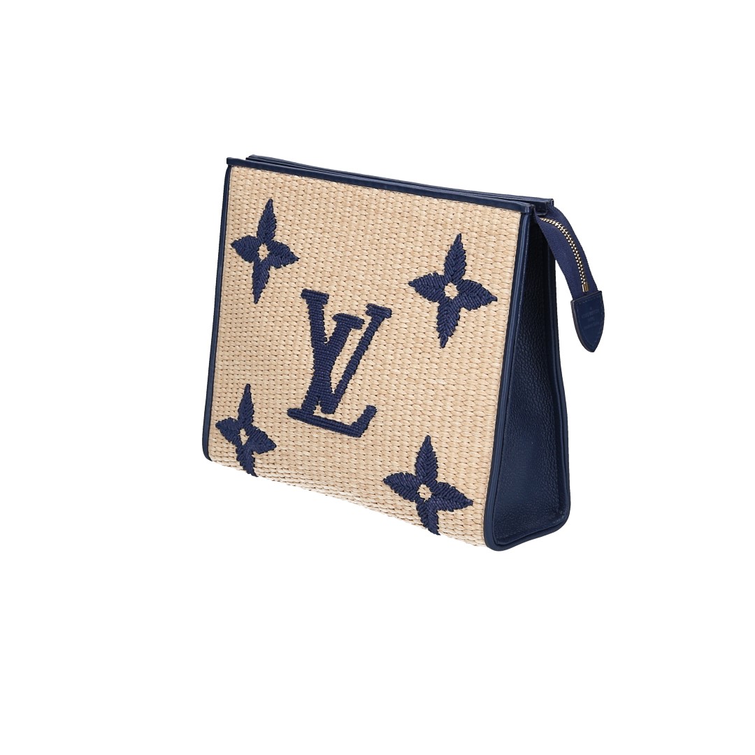 LOUIS VUITTON POCHE TOILETTE 26 CLUTCH AUS MONOGRAM RAFFIA IN BLEU (M80352)