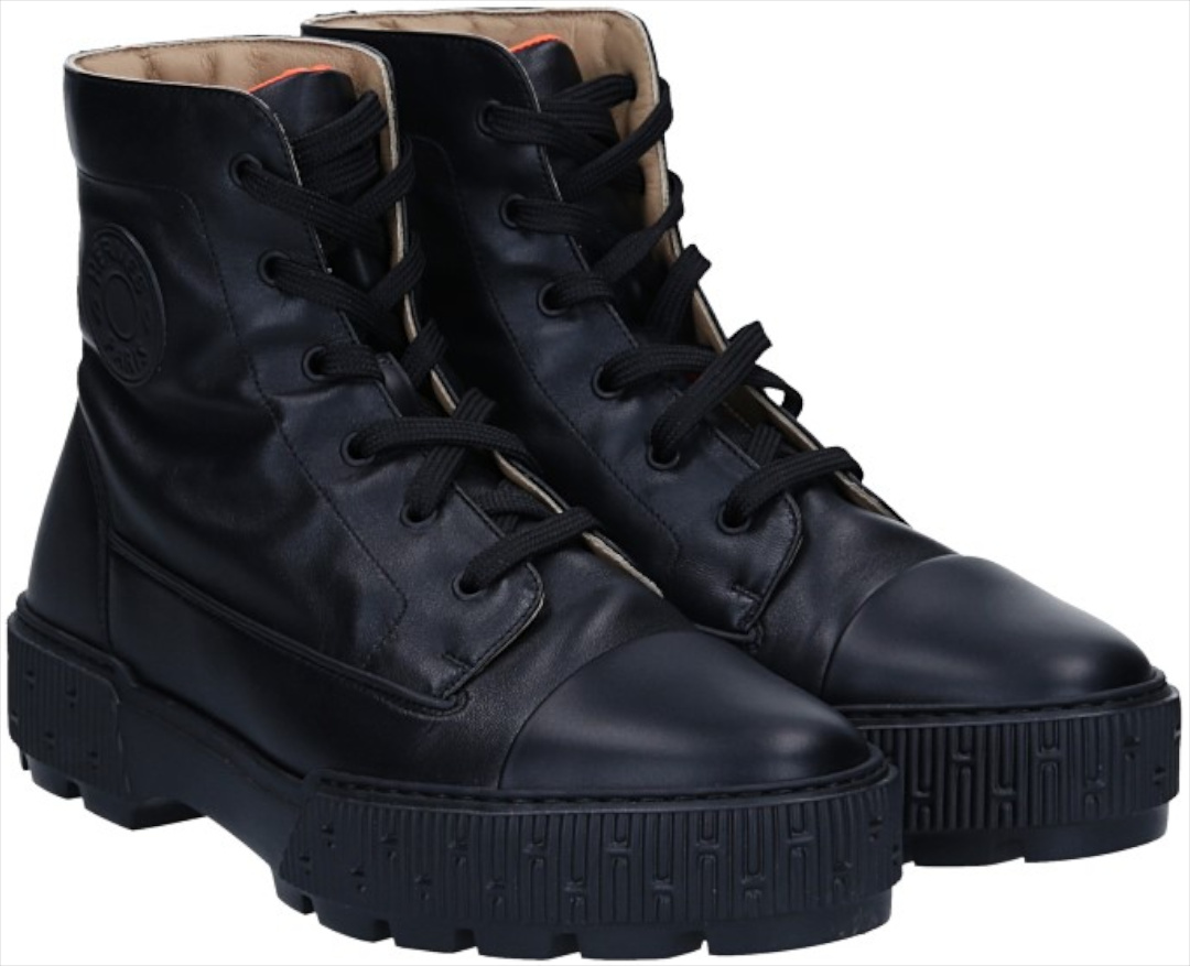 HERMÈS STIEFELETTEN 'FRESH' AUS NAPPALEDER UND KALBSLEDER MIT GUMMISOHLE IN NOIR GR. 42
