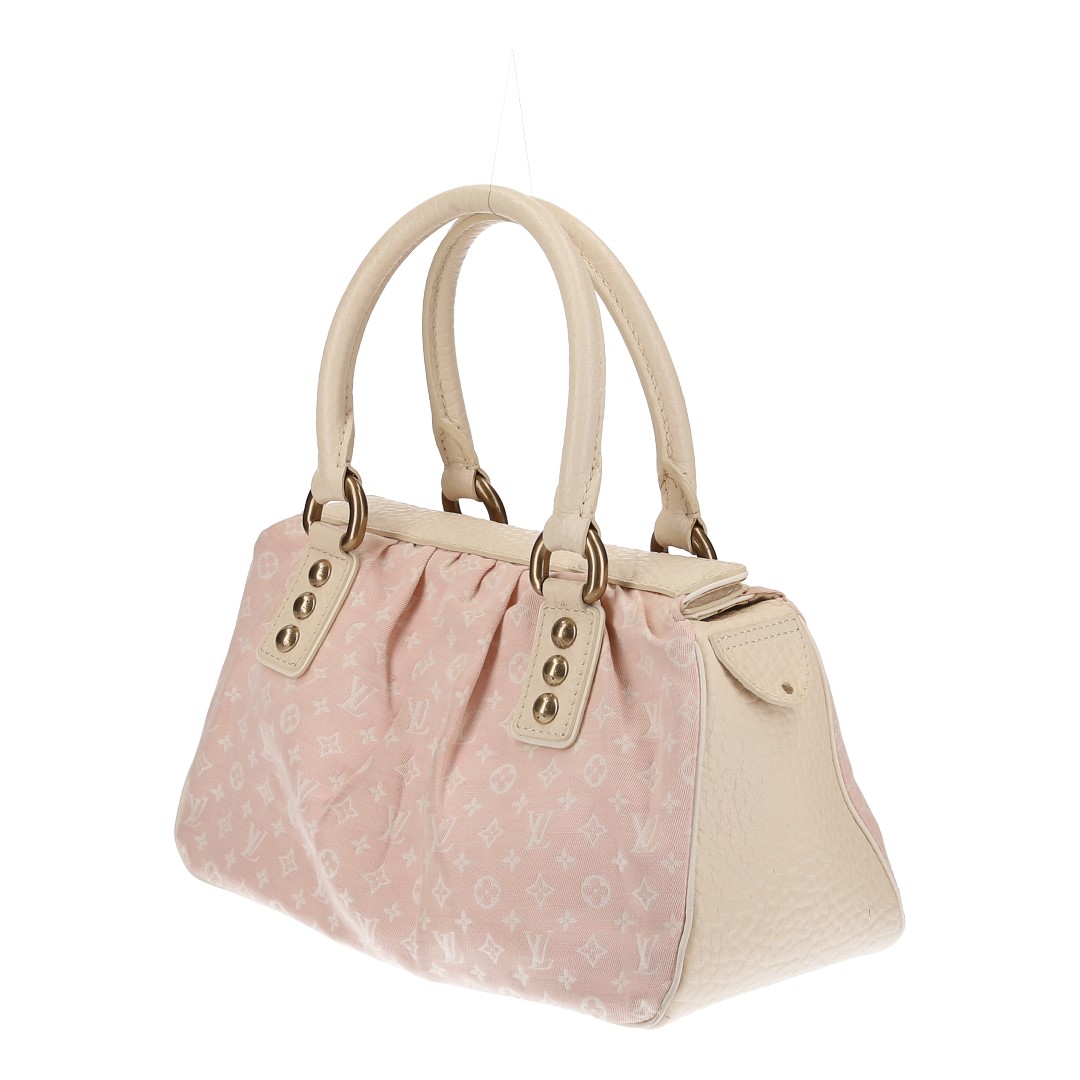LOUIS VUITTON TRAPEZE PM HENKELTASCHE AUS MONOGRAM MINI LIN CROISETTE CANVAS IN ROSE