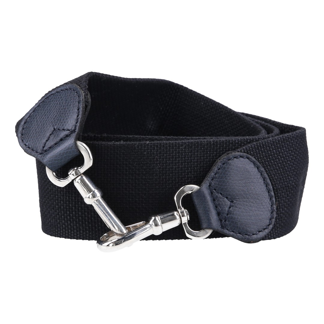 WHOISLOUIS.COM BREITER SCHULTERRIEMEN AUS TEXTIL IN SCHWARZ/TRENCHBEIGE/SILBER
