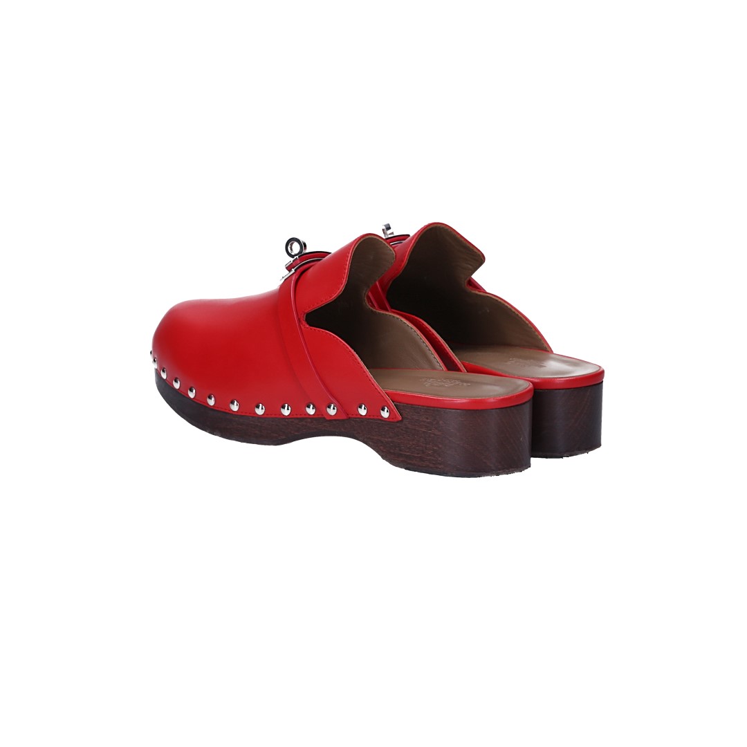 HERMÈS CLOGS SCHUHE 'CARLOTTA' AUS KALBSLEDER IN ROT IN GR. 38