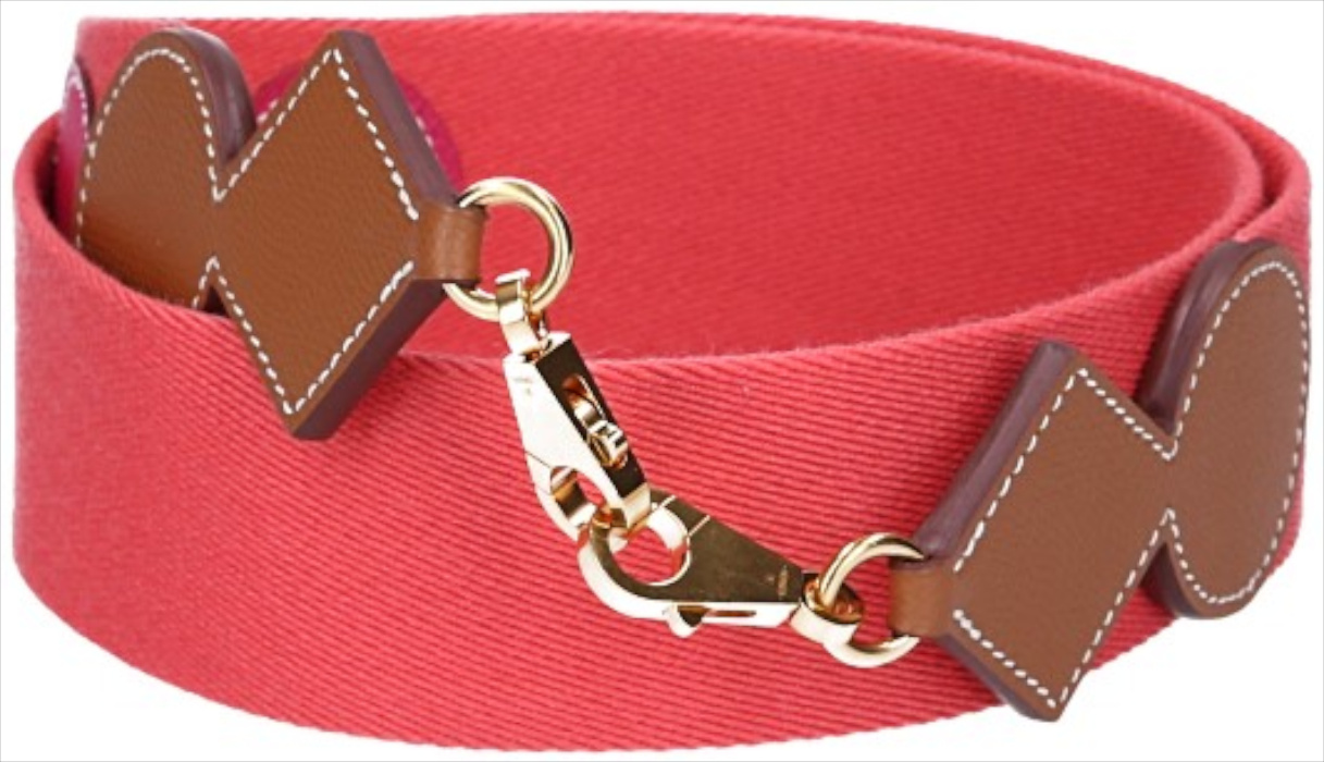 HERMÈS SHOULDER STRAP 'ZIGZAG' MADE OF SWIFT CALF LEATHER AND TEXTILE IN GOLD/WHITE/GOLD WITH GHW
