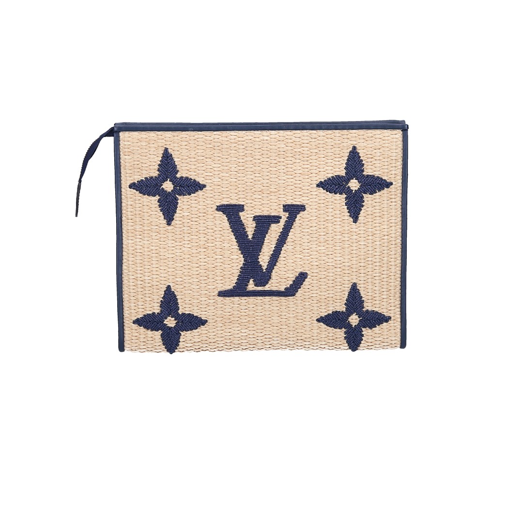 LOUIS VUITTON POCHE TOILETTE 26 CLUTCH AUS MONOGRAM RAFFIA IN BLEU (M80352)