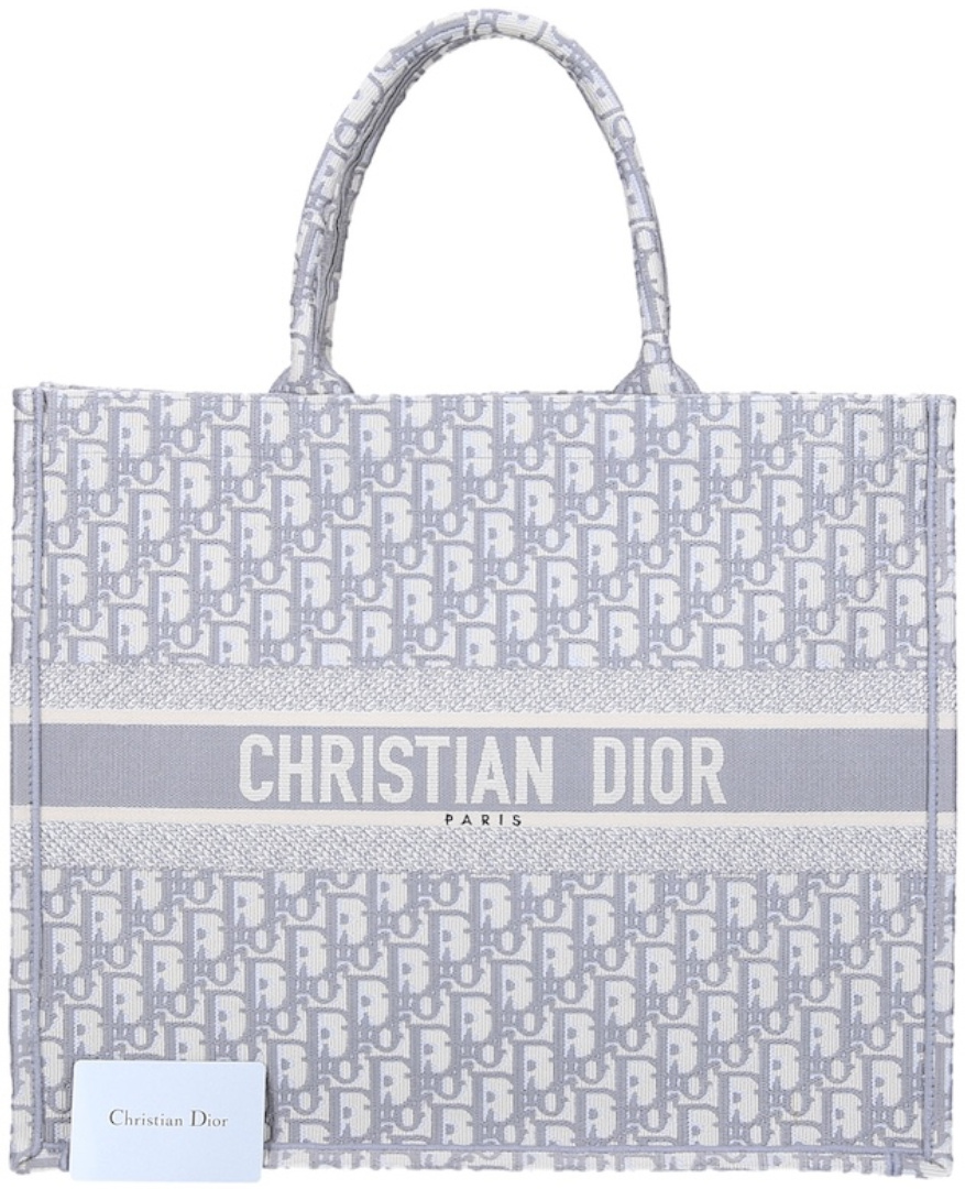 DIOR GROSSE BOOK TOTE HANDTASCHE AUS OBLIQUE STICKEREI IN GRAU
