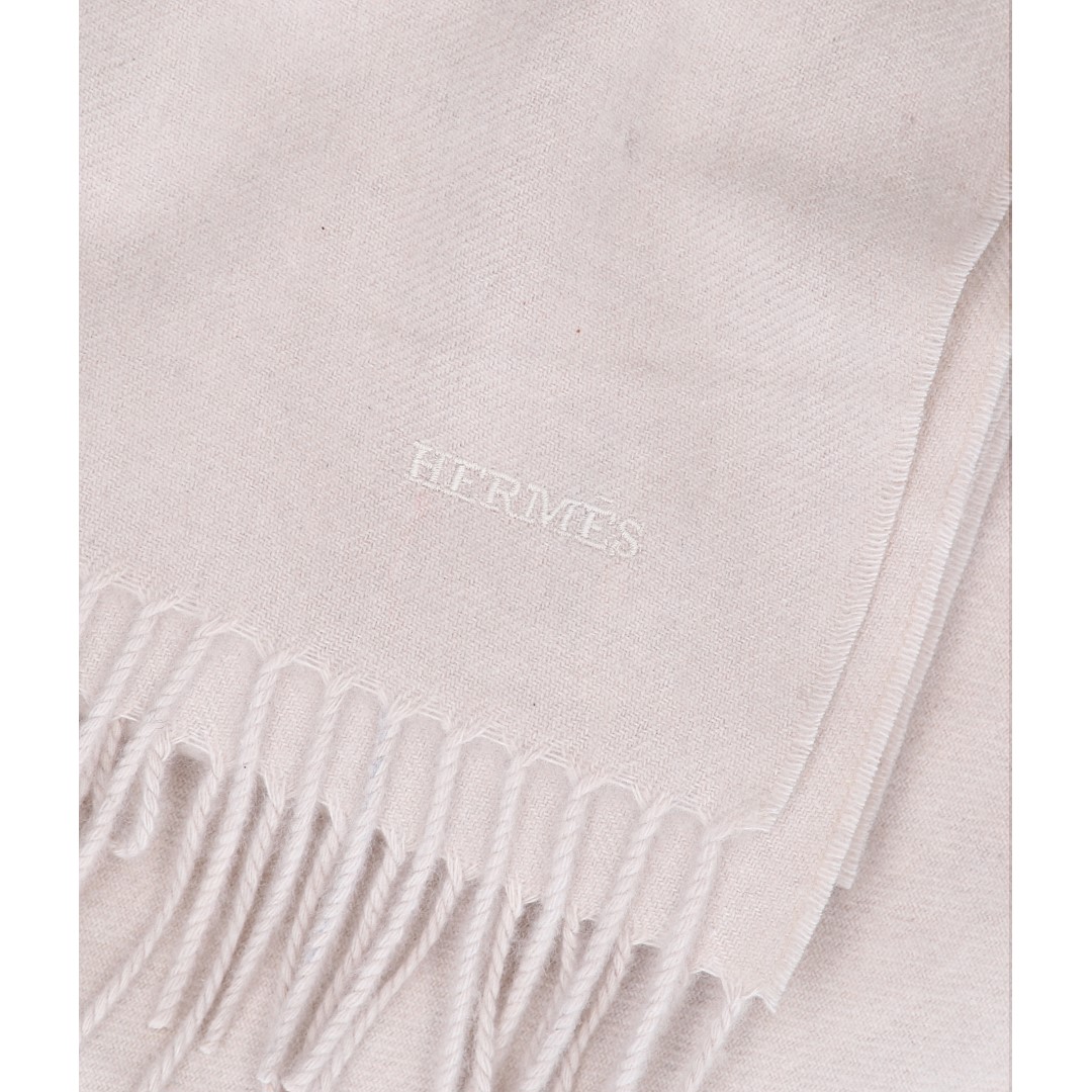 HERMÈS 50 x 190 CM SCHAL ECHARPE 'UNIE BRODÉE GM' AUS KASCHMIR IN ECRU CHINE