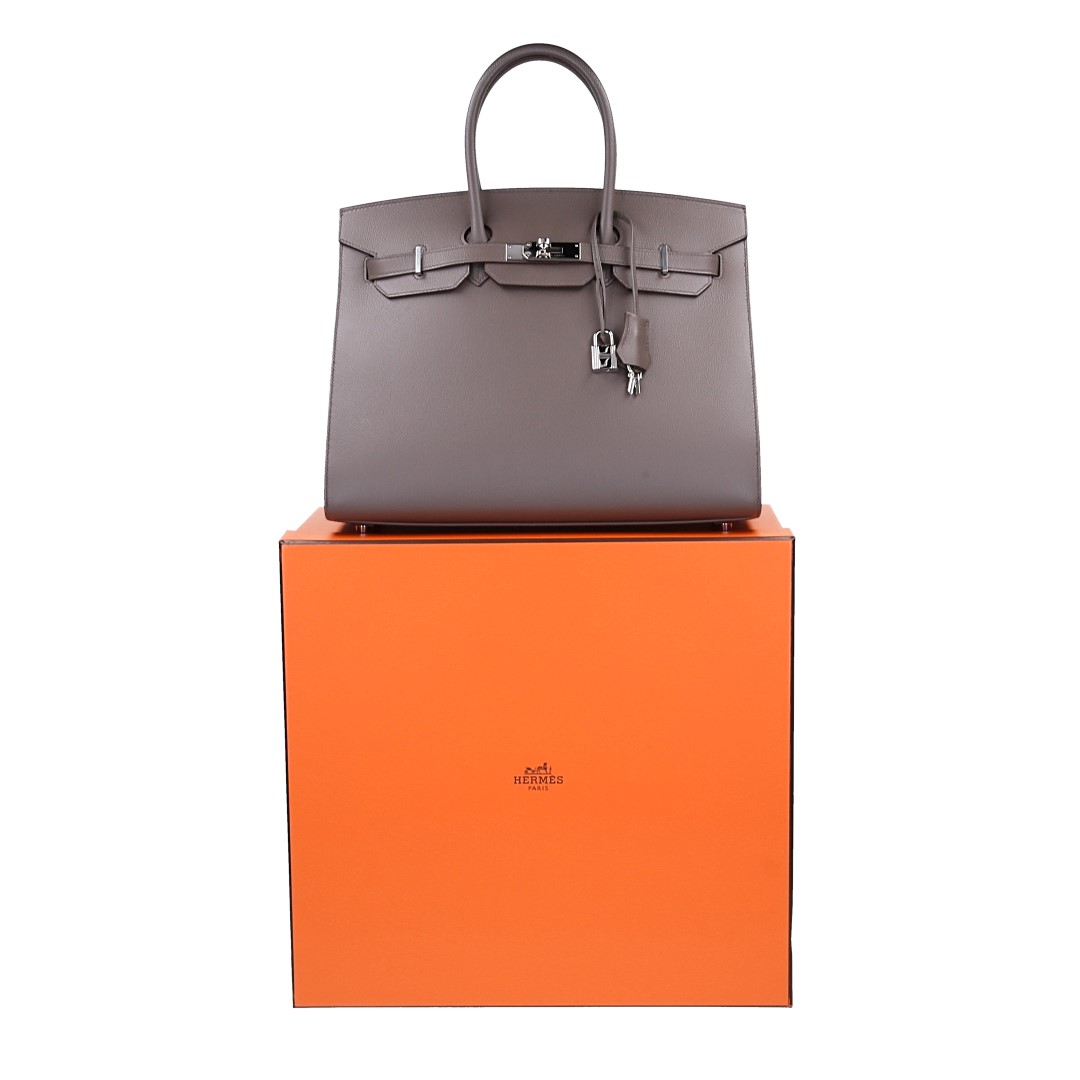 HERMÈS BIRKIN 35 SELLIER HANDTASCHE AUS VEAU EPSOM IN ETOUPÉ MIT PHW