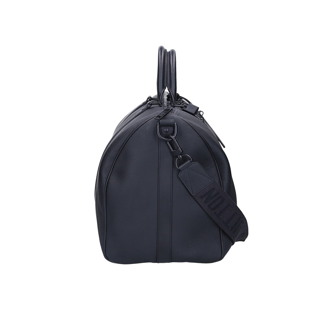 Louis Vuitton Keepall 50 Travel Bag in Monogram Denim with Leather Trim and Shoulder Straps (M45975)
