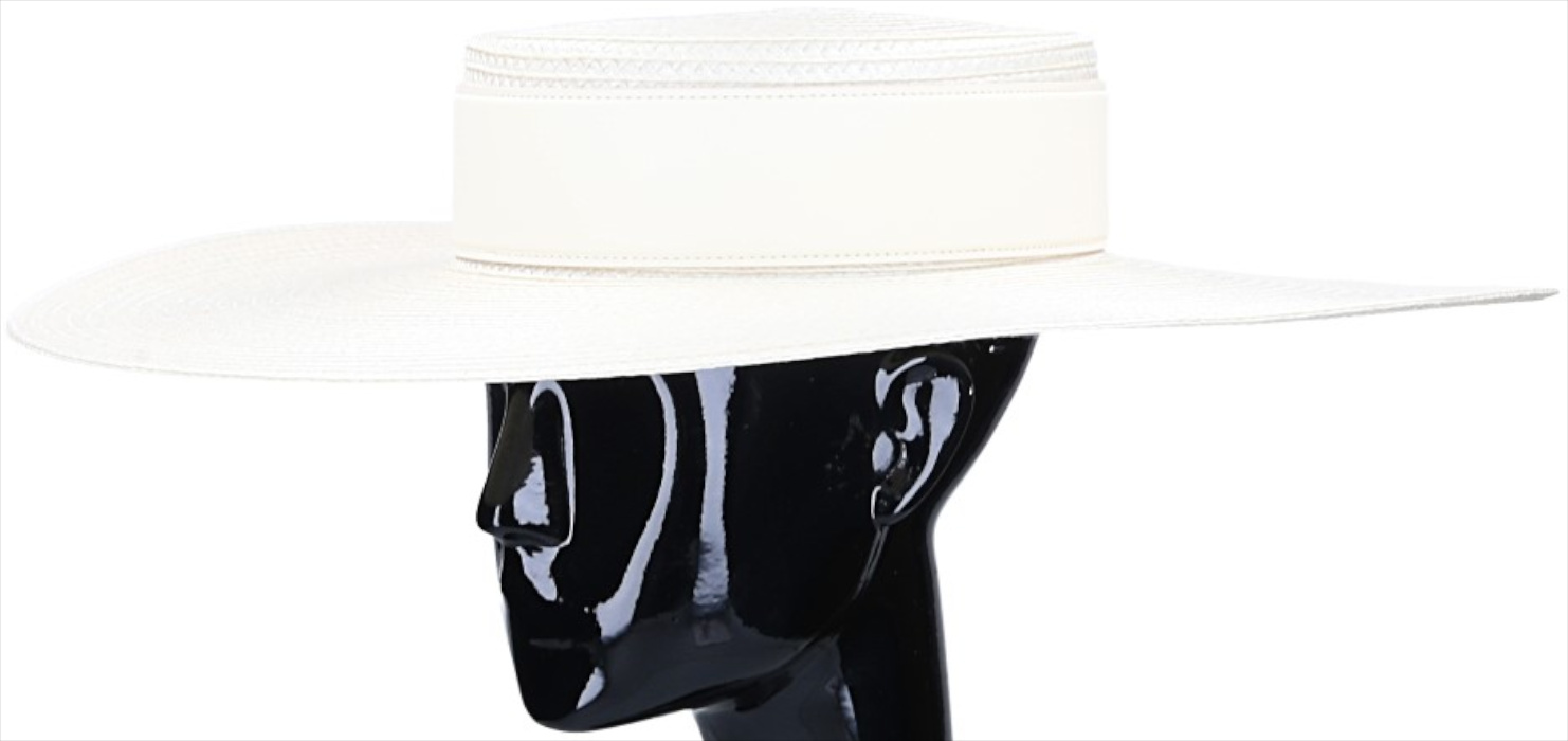 LOUIS VUITTON HUT 'STRAW BOXY' AUS STROH UND GLATTLEDER IN VANILLE-WHITE IN GR. M (M5028M)