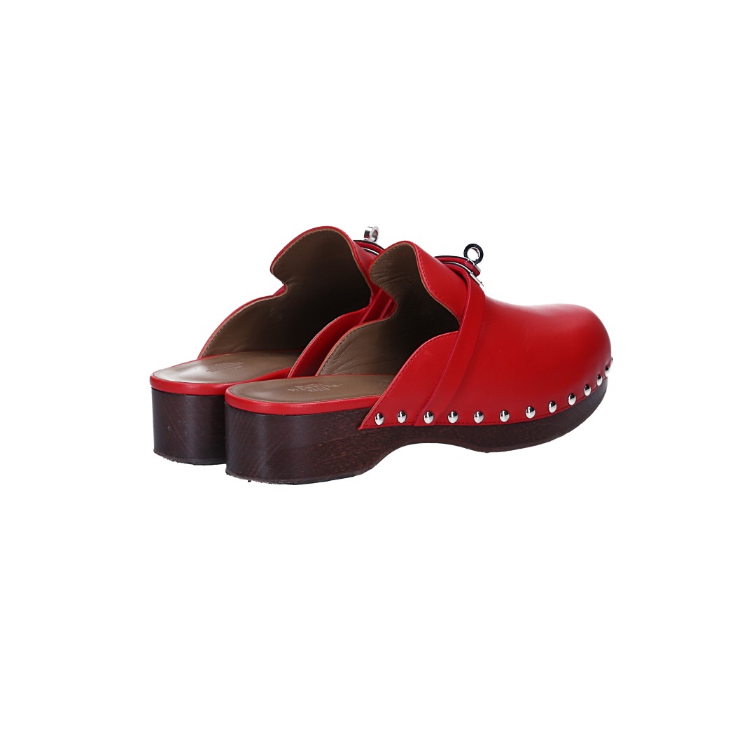 HERMÈS CLOGS SCHUHE 'CARLOTTA' AUS KALBSLEDER IN ROT IN GR. 38