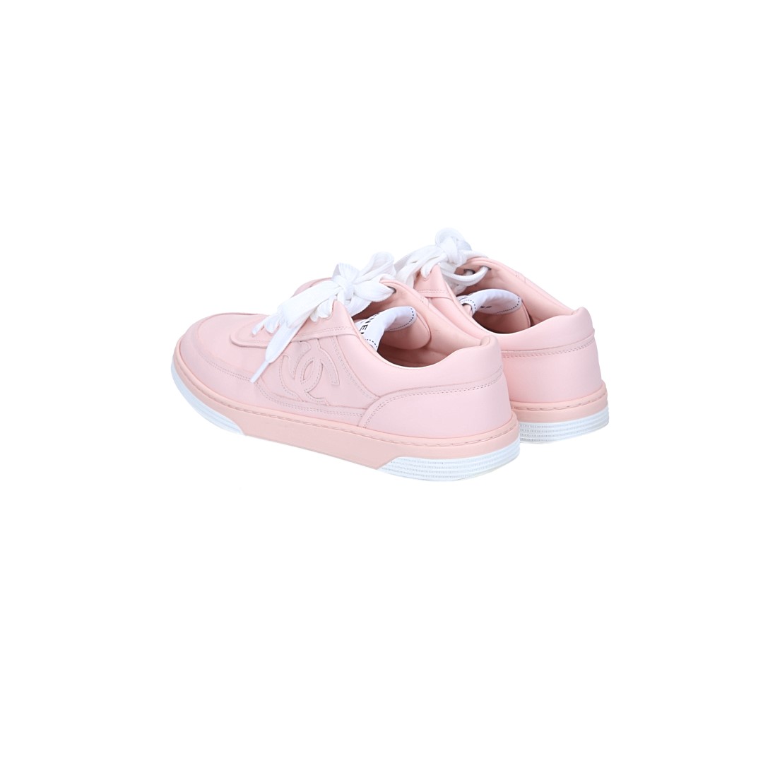 CHANEL SNEAKER SCHUHE AUS SUEDE LEDER IN ROSA UND WEISS GR. 38 (L G39978)