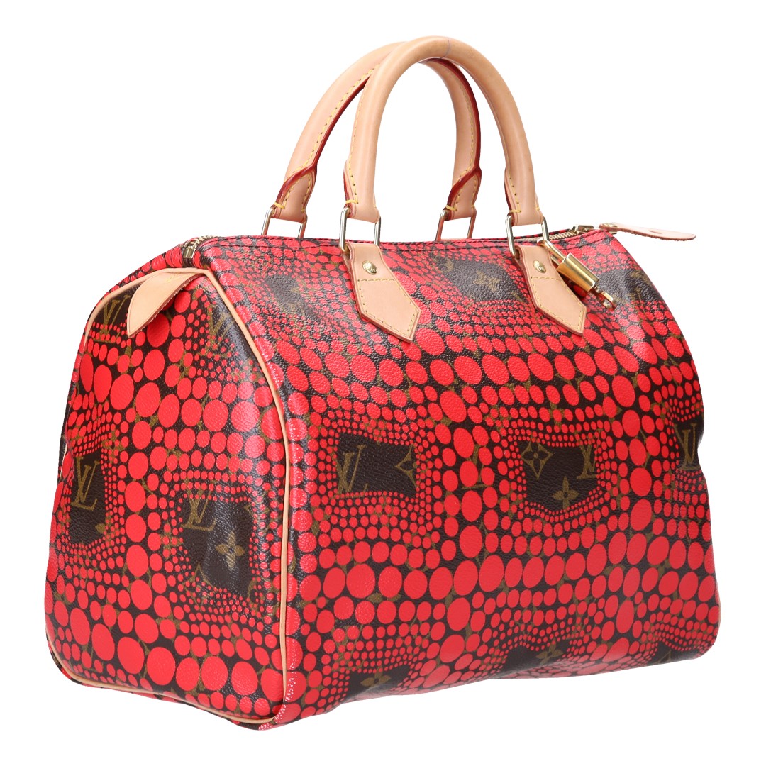 45282-Speedy30-rot_2D_0008 LOUIS VUITTON SPEEDY 30 HENKELTASCHE AUS MONOGRAM KUSAMA CANVAS (M40693)