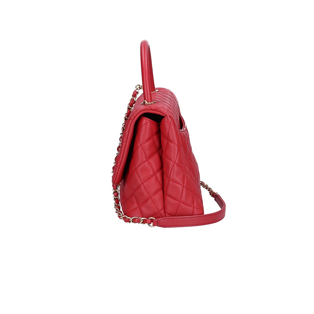 CHANEL GROßE PATTENTASCHE 'COCO HANDLE' AUS GENARBTEM KALBSLEDER (A92991)