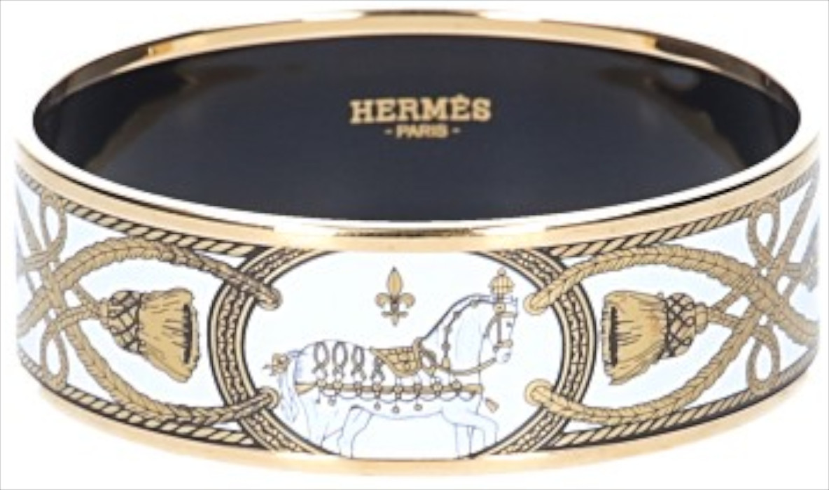 HERMÈS ARMREIF BREIT AUS EMAIL MIT EINER VERGOLDETEN METALL-EINFASSUNG GR. 65