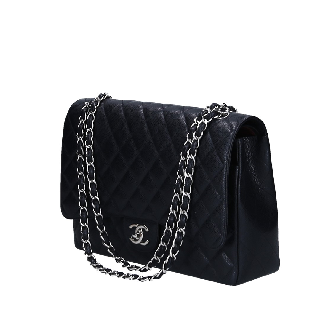 CHANEL TIMELESS DOUBLE FLAP HANDTASCHE (MAXI) AUS KALBSLEDER IN SCHWARZ MIT SHW (A58601)