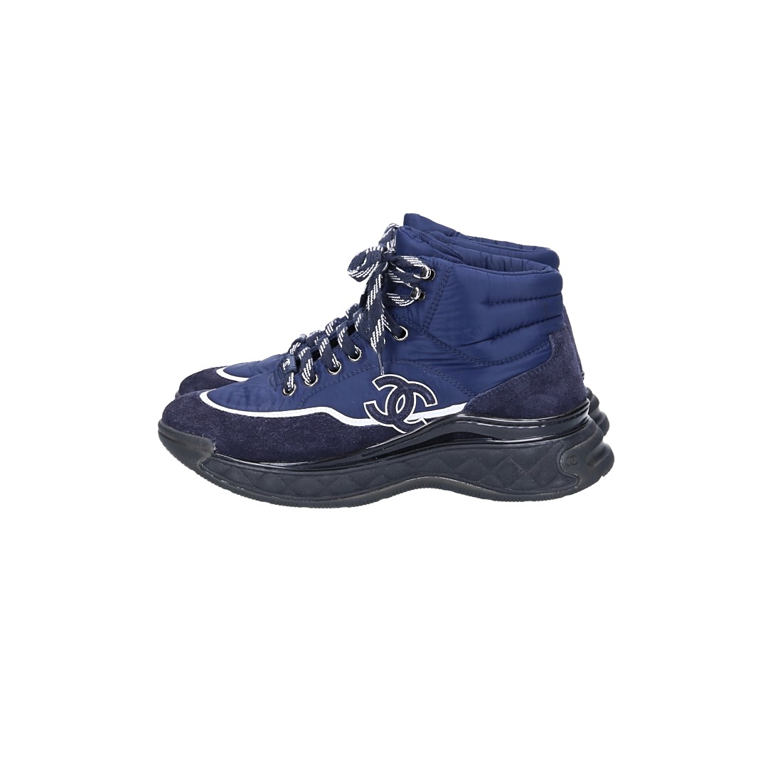 CHANEL SNEAKER SCHUHE AUS NYLON UND SUEDE-LEDER IN BLAU GR. 37 (W G35205)