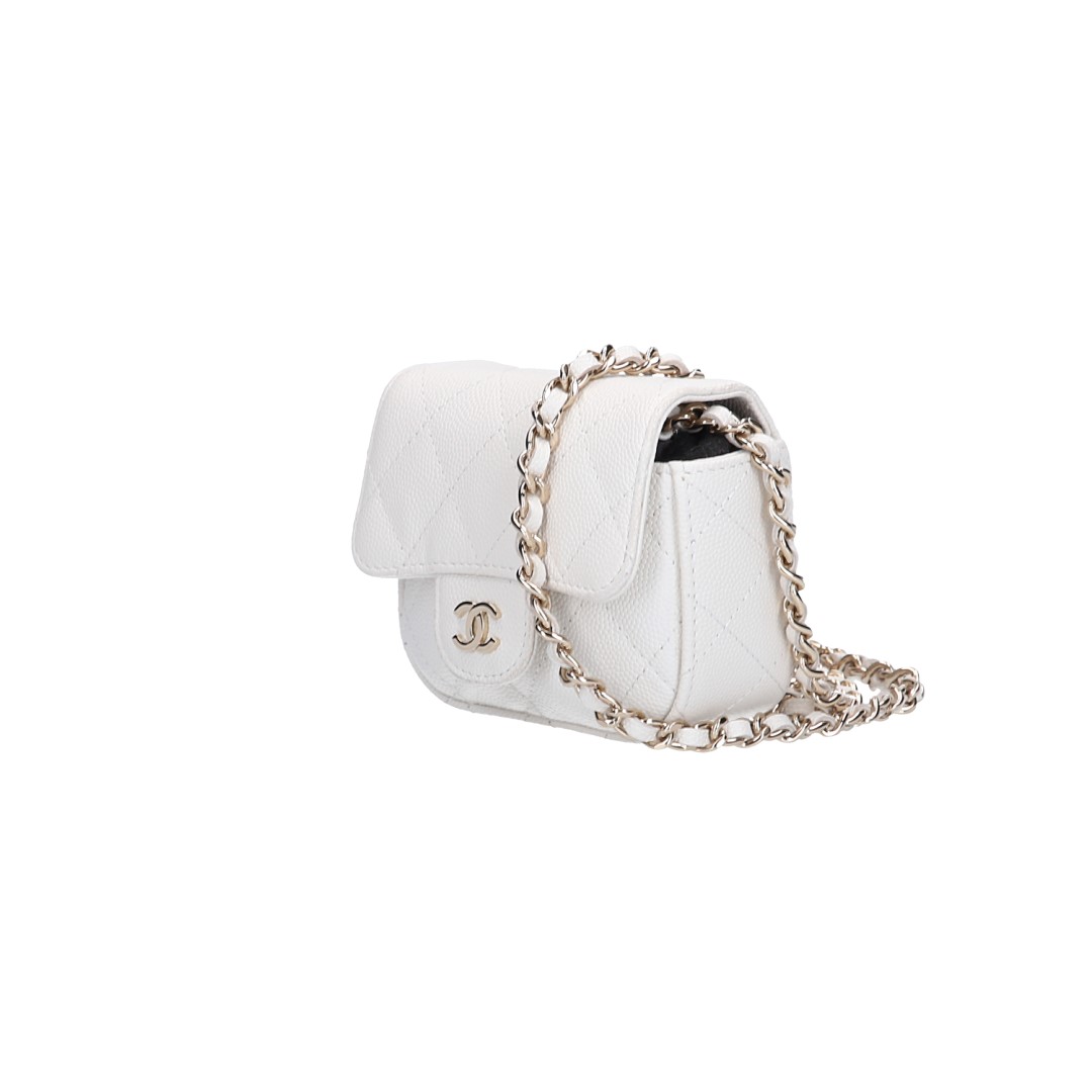 46814-Chanel-Umh-ngetasche_2D_00039amUIBOIzwP2h CHANEL KARTENETUI UMHÄNGETASCHE 'TIMELESS' AUS GENARBTEM KALBSLEDER IN CREME-WEISS MIT LGHW (AP2475)