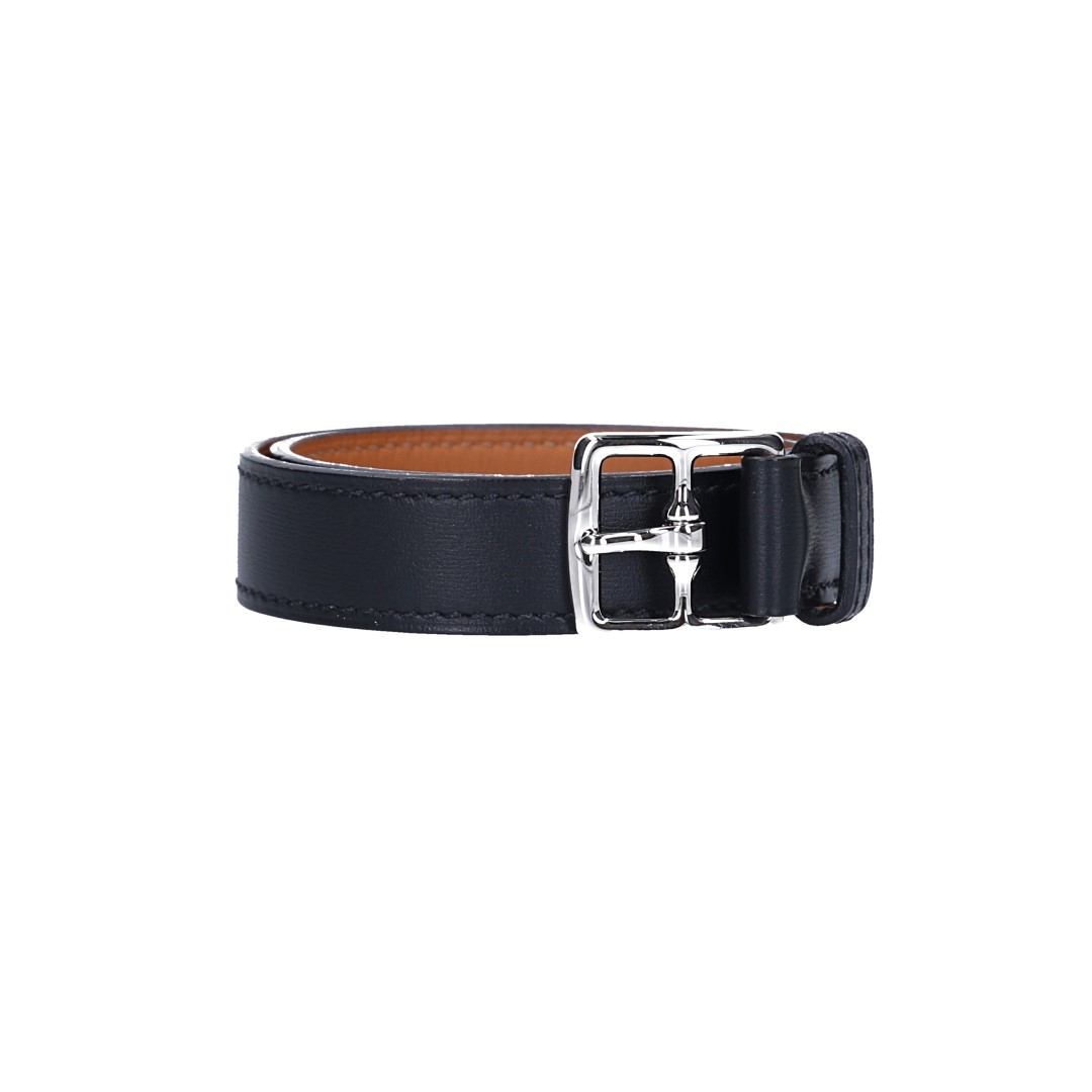 HERMÈS BRACELET ETRIVIÈRE DOUBLE TOUR GM ARMBAND AUS LEDER IN NOIR GR. L