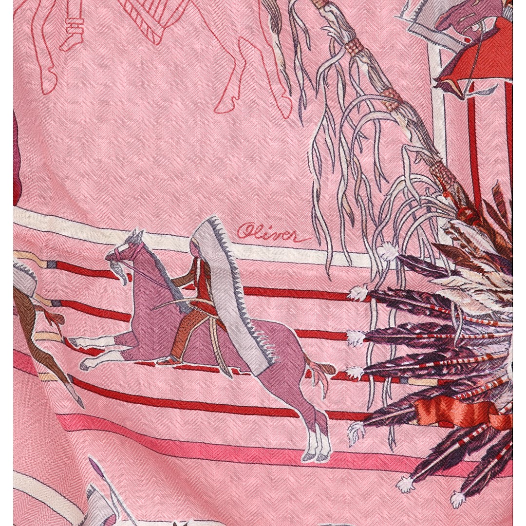 HERMÈS KASCHMIR-/SEIDENTUCH 140 x 140 CM CHALE 'PANI LA SHAR PANWEE' VON KERMIT OLIVER