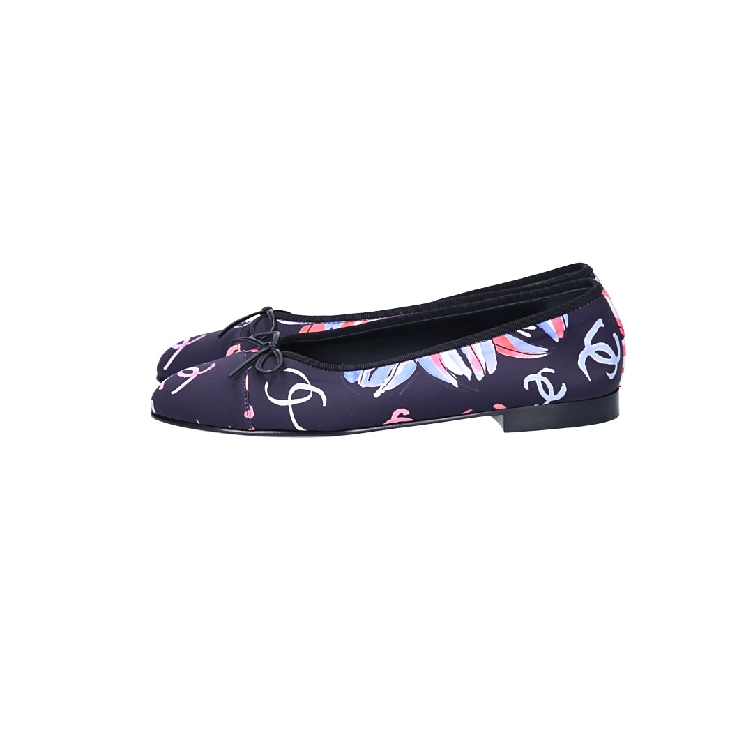 CHANEL BALLERINA SCHUHE AUS TEXTIL IN MEHRFARBIG GR. 37 (F G02819)