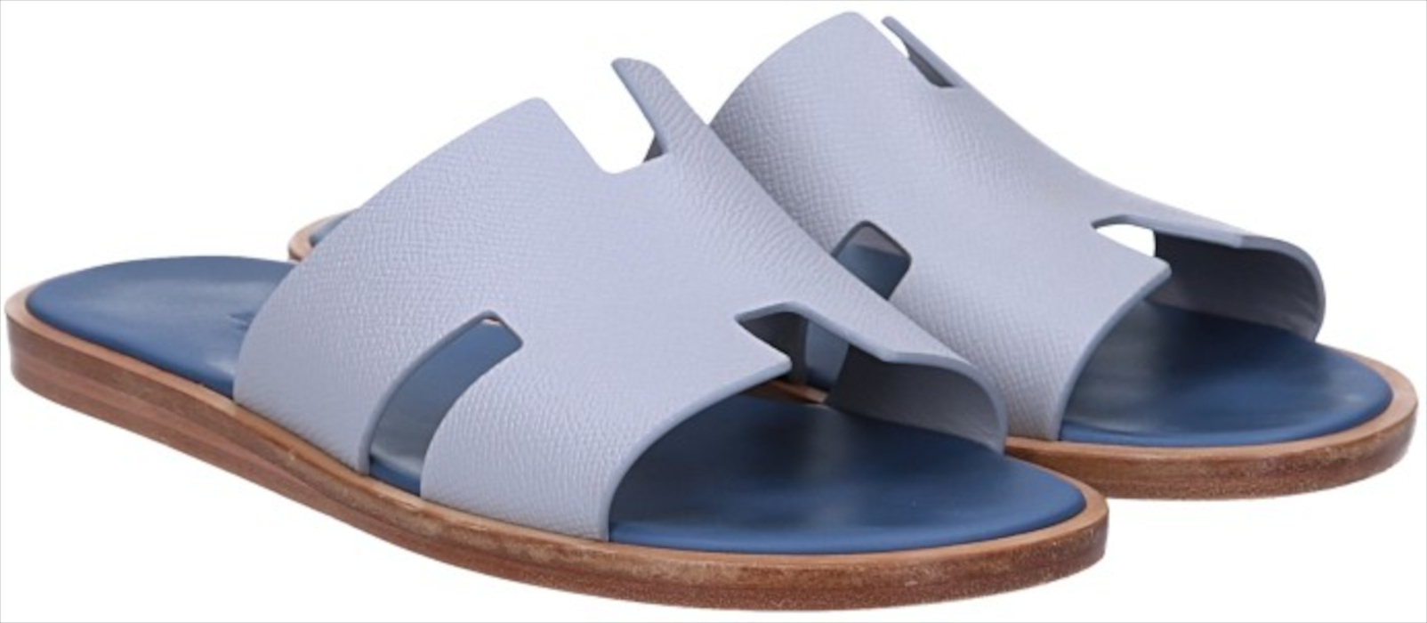 HERMÈS SANDALE 'IZMIR' AUS KALBSLEDER IN GRIS SILEX/BLEU TURQUIN IN GR. 40