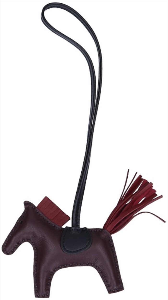 HERMÈS BAG ACCESSORY PENDANT 'Rodeo PM' MADE OF CALF LEATHER IN BLEU ZANZIBAR/ROSE TEXAS