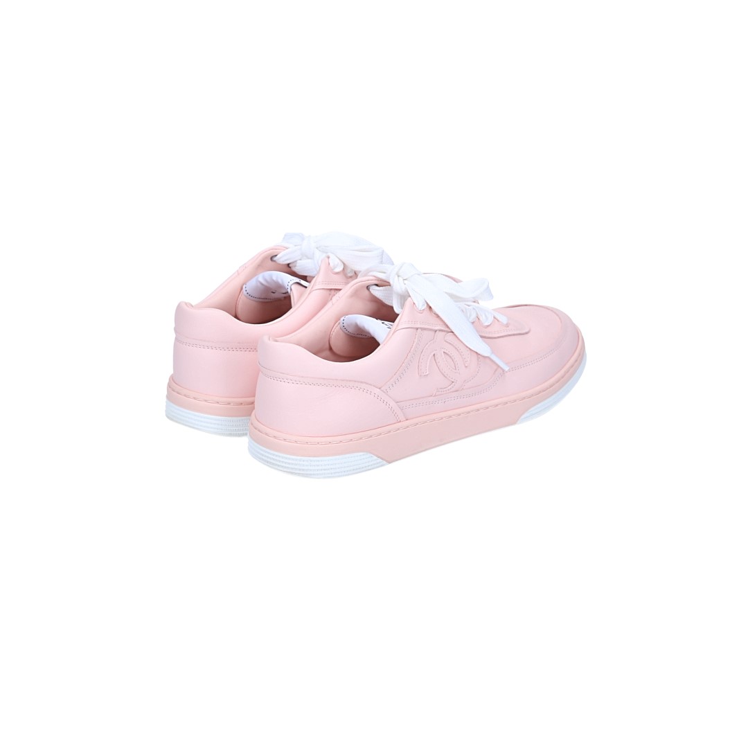 CHANEL SNEAKER SCHUHE AUS SUEDE LEDER IN ROSA UND WEISS GR. 38 (L G39978)
