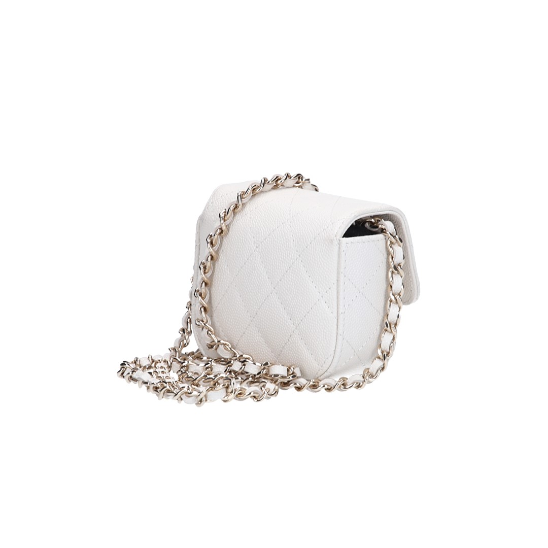 46814-Chanel-Umh-ngetasche_2D_0007LNmbxitcsWX8j CHANEL KARTENETUI UMHÄNGETASCHE 'TIMELESS' AUS GENARBTEM KALBSLEDER IN CREME-WEISS MIT LGHW (AP2475)