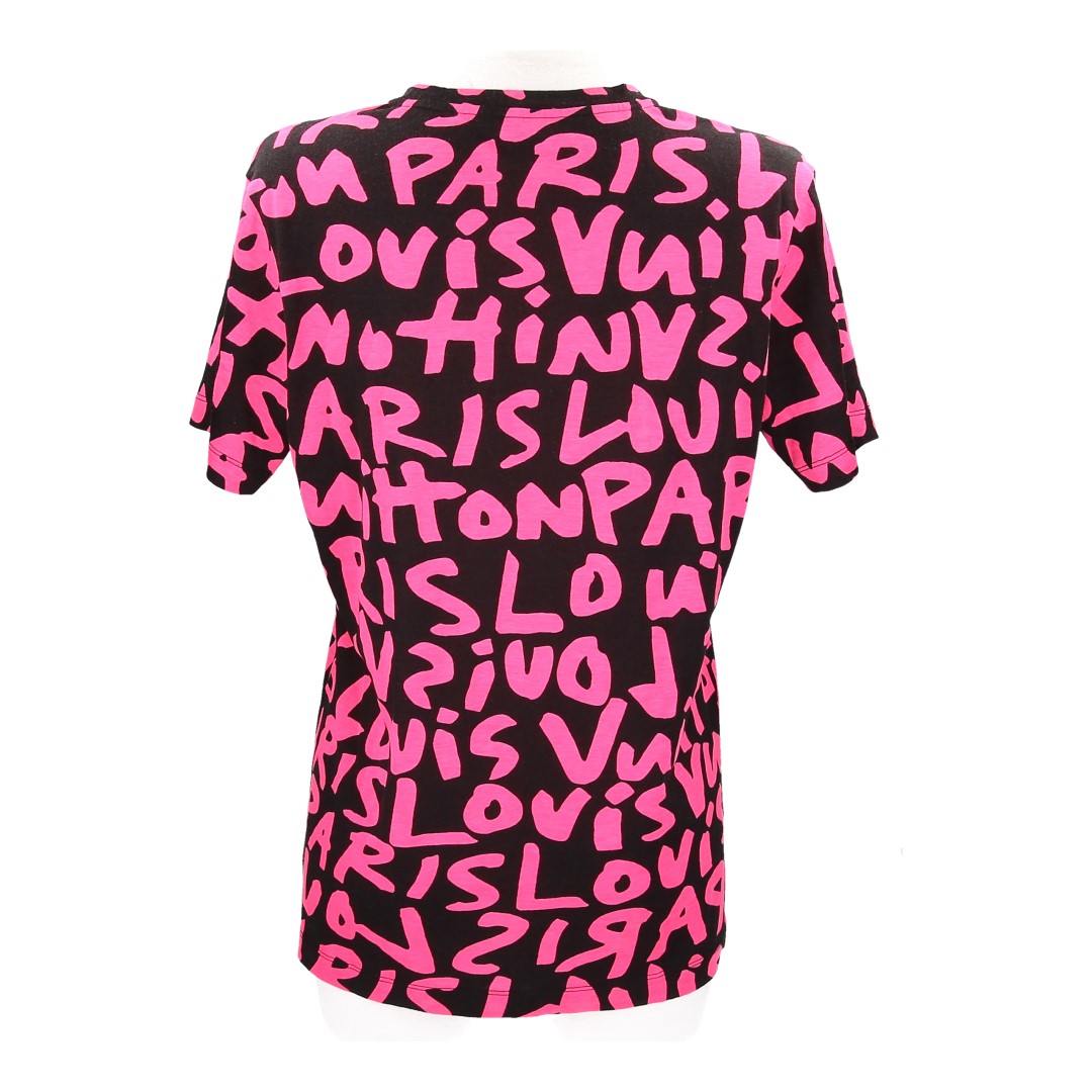 36250-Louis-Vuitton-T-Shirt_2D_0002 LOUIS VUITTON T-SHIRT MIT V-AUSSCHNITT AUS MODAL UND BAUMWOLLE IN SCHWARZ UND PINK