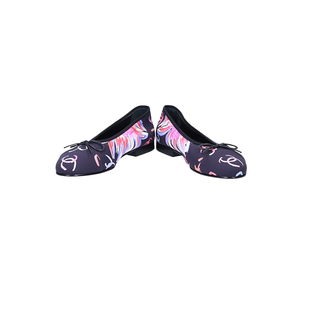 CHANEL BALLERINA SCHUHE AUS TEXTIL IN MEHRFARBIG GR. 37 (F G02819)