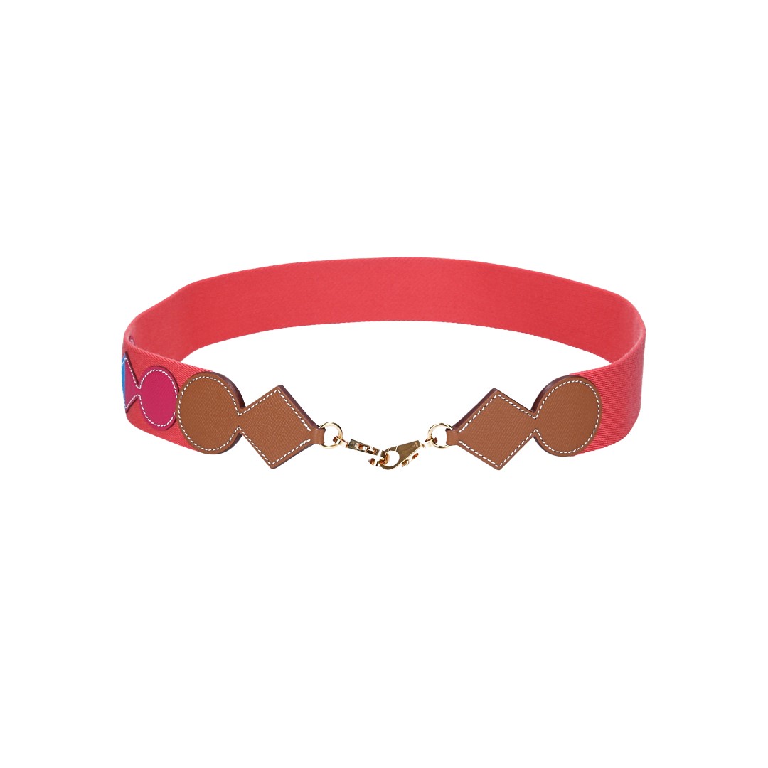 HERMÈS SHOULDER STRAP 'ZIGZAG' MADE OF SWIFT CALF LEATHER AND TEXTILE IN GOLD/WHITE/GOLD WITH GHW