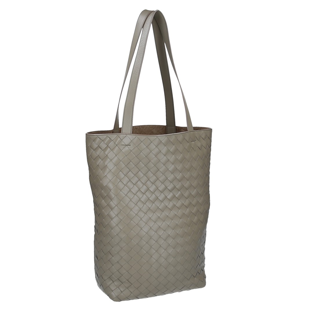 BOTTEGA VENETA KLEINE NORTH-SOUTH HANDTASCHE AUS INTRECCIATO KALBSLEDER IN TRAVERTINE