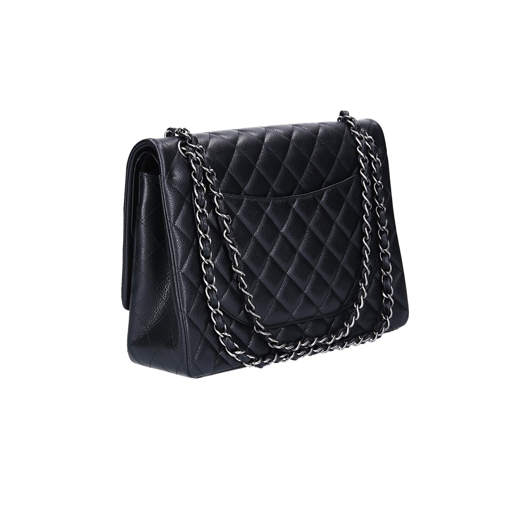 CHANEL TIMELESS DOUBLE FLAP HANDTASCHE (MAXI) AUS KALBSLEDER IN SCHWARZ MIT SGHW (A58601)
