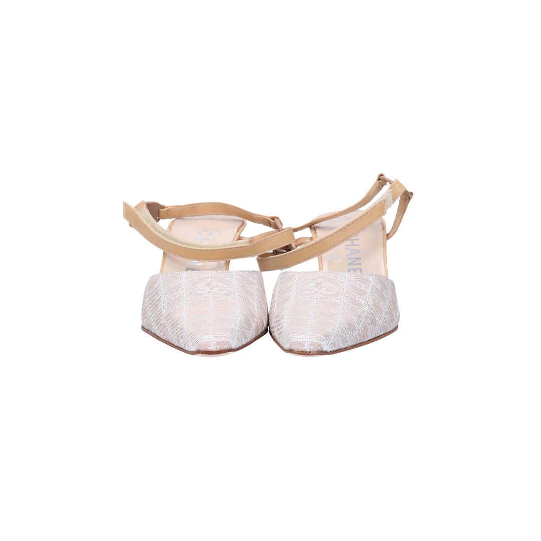 47635_Chanel_Schuhe_2D_0001 CHANEL PUMPS AUS NEW TRAVEL LINE NYLON IN BEIGE GR. 35,5 (B23102F)