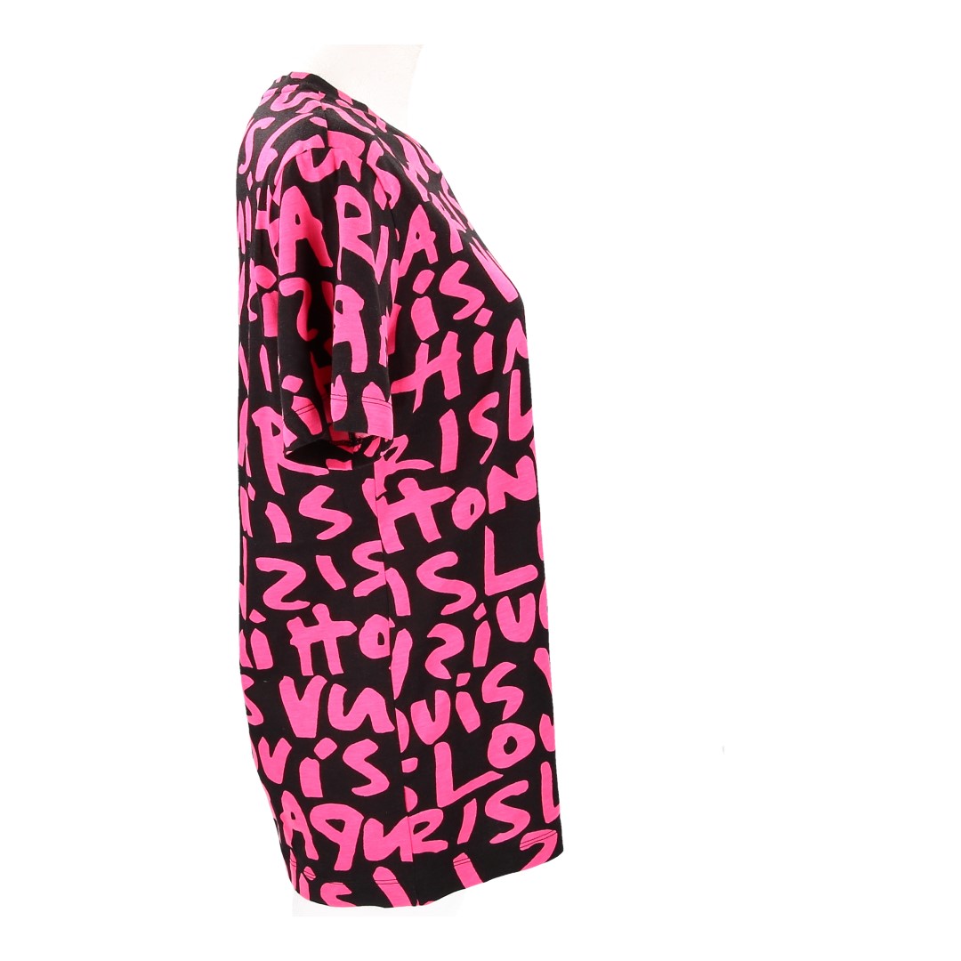 36250-Louis-Vuitton-T-Shirt_2D_0005 LOUIS VUITTON T-SHIRT MIT V-AUSSCHNITT AUS MODAL UND BAUMWOLLE IN SCHWARZ UND PINK