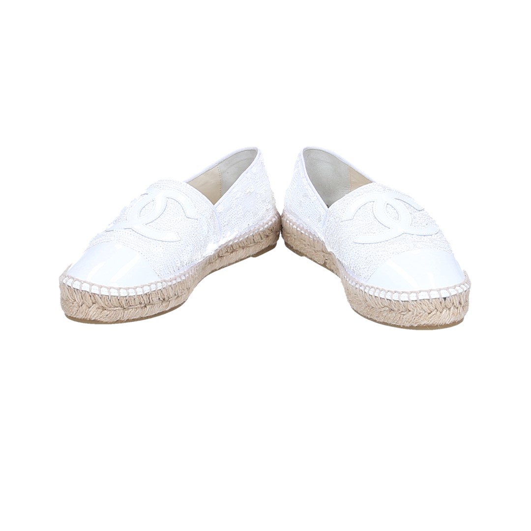 48703-Chanel-Spadrilles-Weiss_2D_0009 CHANEL ESPADRILLES MIT PAILETTEN IN WEISS GR. 40 (Z G29762)