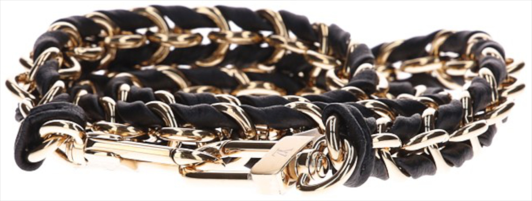 47205_Louis-Vuitton_2D_0012 LOUIS VUITTON SCHULTERKETTE AUS GOLDFARBENEM METALL UND SCHWARZEM LEDER