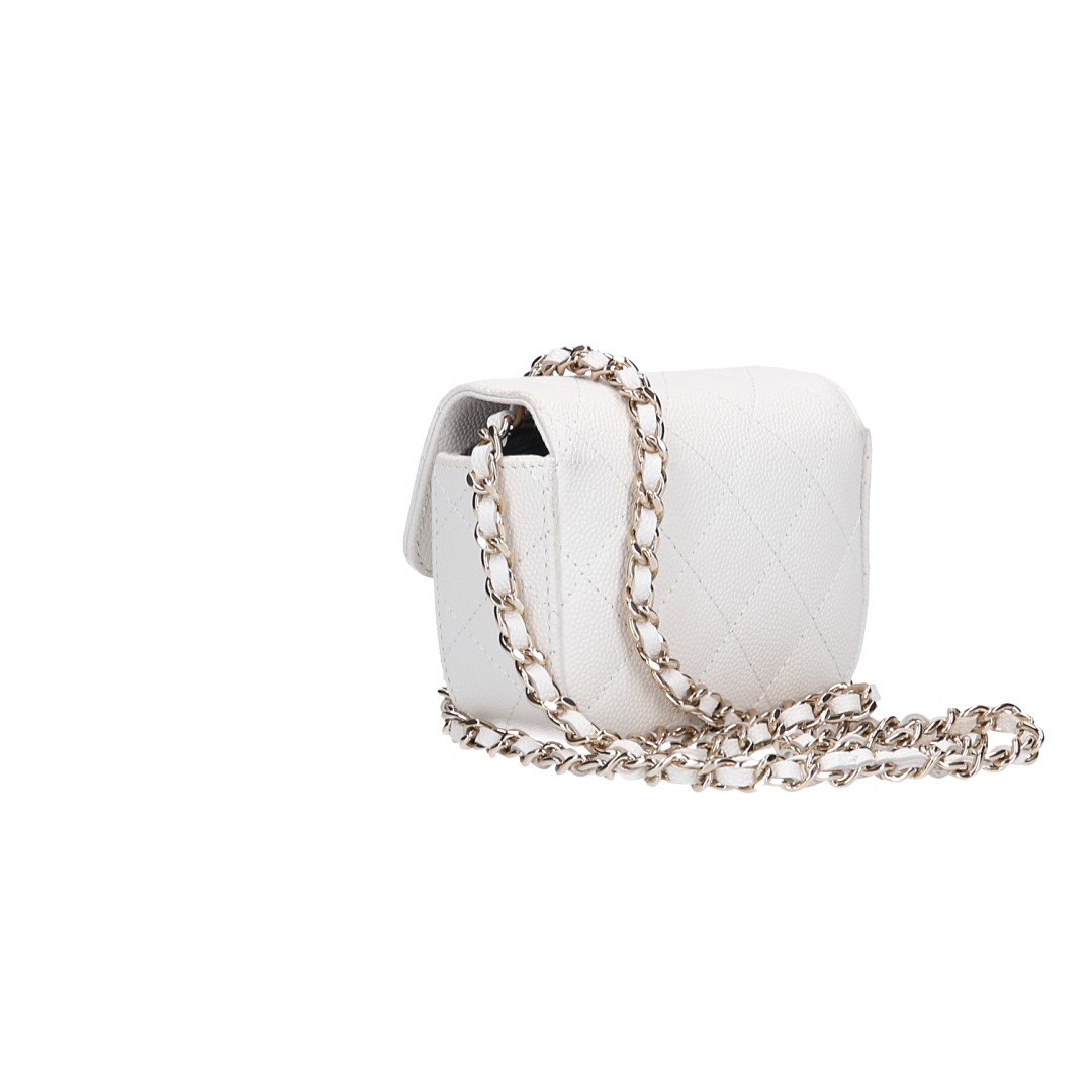 46814-Chanel-Umh-ngetasche_2D_0005wrZON6pwNywFW CHANEL KARTENETUI UMHÄNGETASCHE 'TIMELESS' AUS GENARBTEM KALBSLEDER IN CREME-WEISS MIT LGHW (AP2475)