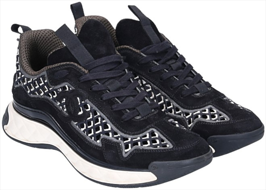 CHANEL SNEAKER SCHUHE AUS SUEDE LEDER IN SCHWARZ UND BEIGE GR. 41,5 (L G37126)